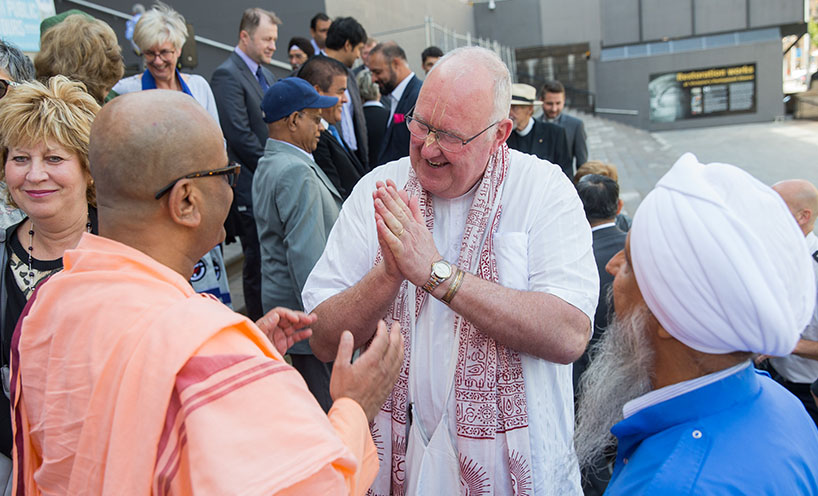 aith Communities Council Chair Bhakta Dasa with faith leaders at multifaith gathering to acknowledge the recent bushfire crisis