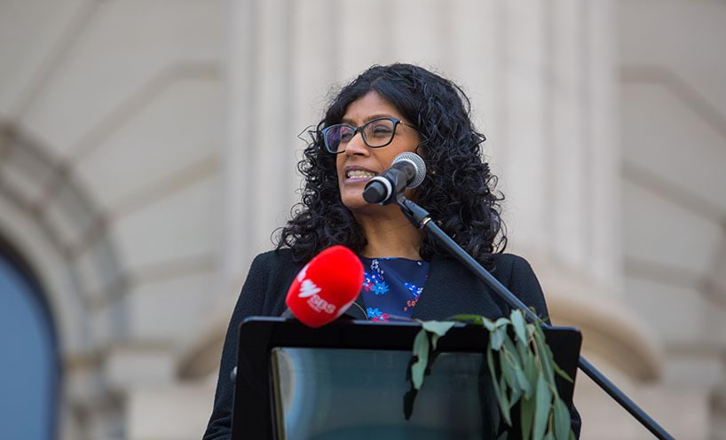 Leader of the Greens Samantha Ratnam speaking