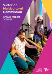 The front cover of the 2020 to 2021 VMC Annual Report, featuring two musicians performing at a VMC event