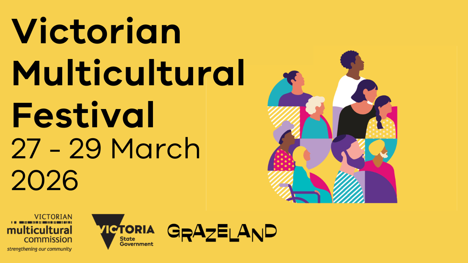 Victorian Multicultural Festival Graphic of culturally diverse people to represent the Victorian Multicultural Festival